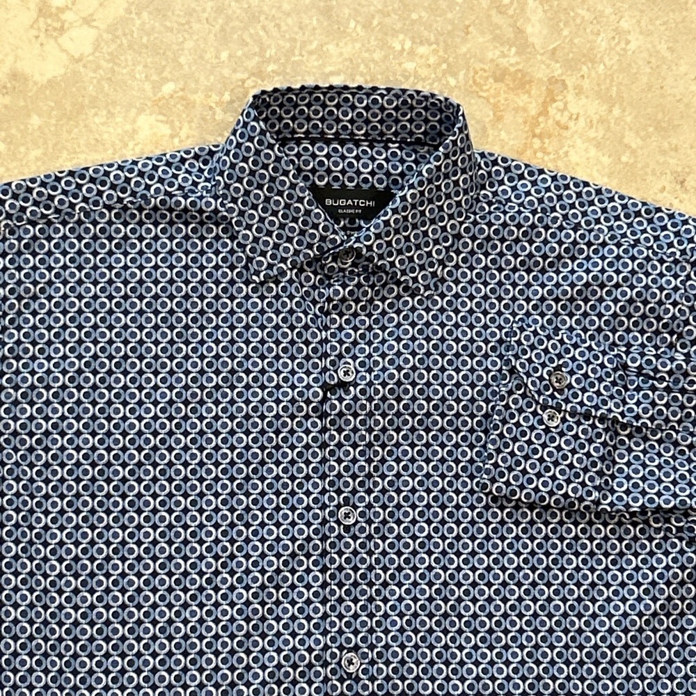 Bugatchi Classic Fit Shirt Men Small Blue Superfine Stretch Cotton Long Sleeve